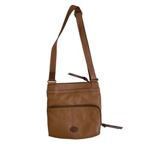 Fossil Morgan leather organizer crossbody purse bag caramel tan used 2xs